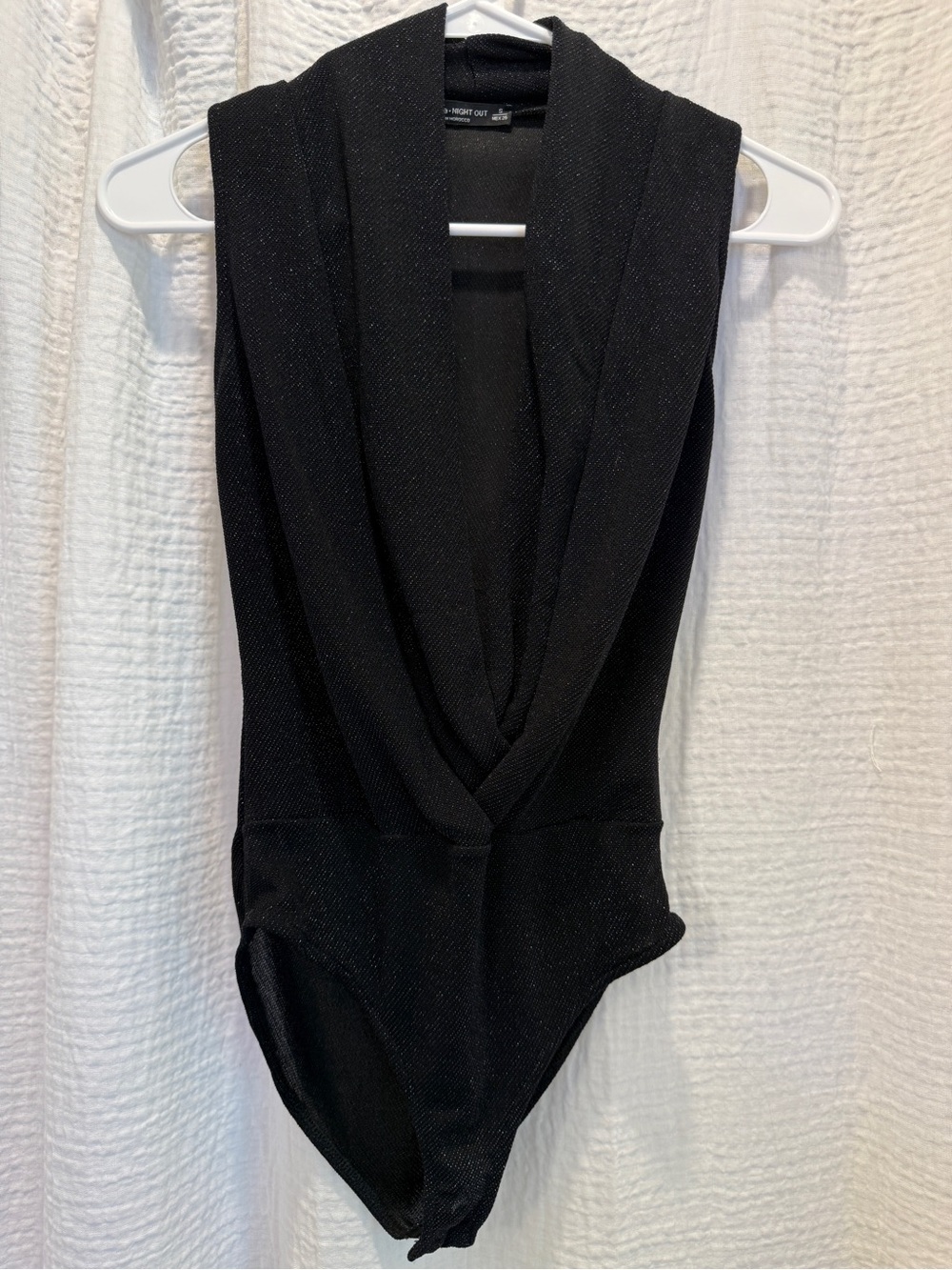 Bershka Night Out Black Shimmer Plunging Cowl Neck Bodysuit Small S